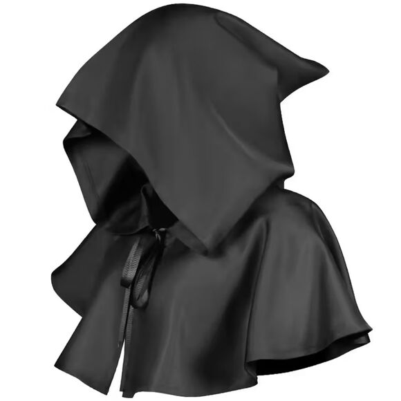 Black Satin Hooded Face Covering Shawl – Large Size Gothic Costume Cloak - Picture 3 of 5